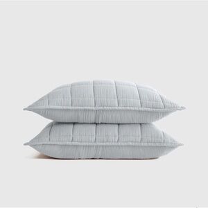 NWT QUINCE Organic Airy Gauze Box Quilt Sham Set King Mist 6104